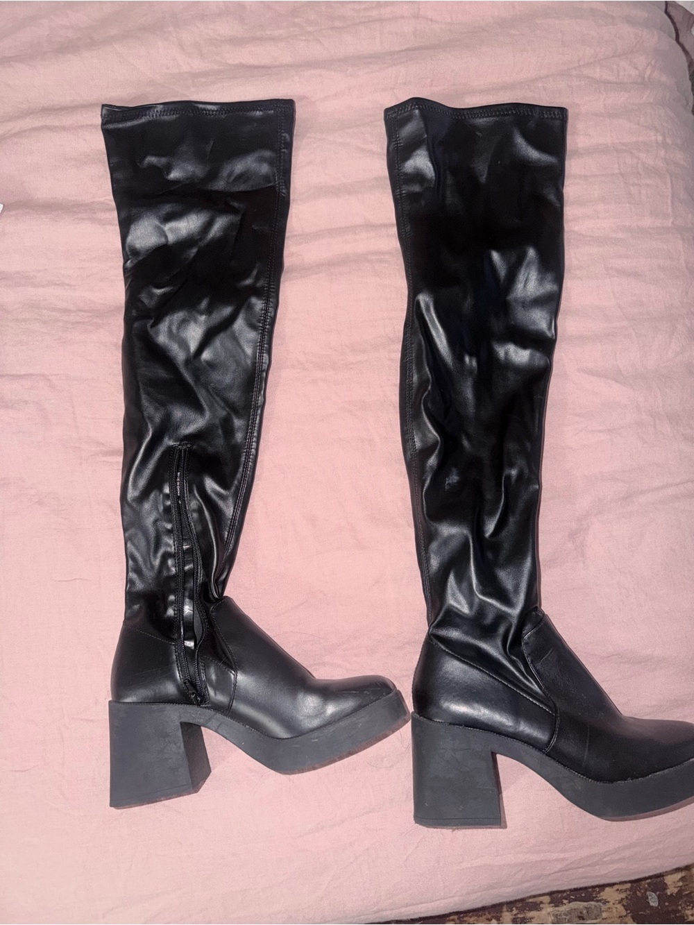 Faux leather thigh high boots